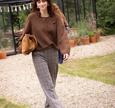 checkered pants with stretch | hazelnut/black