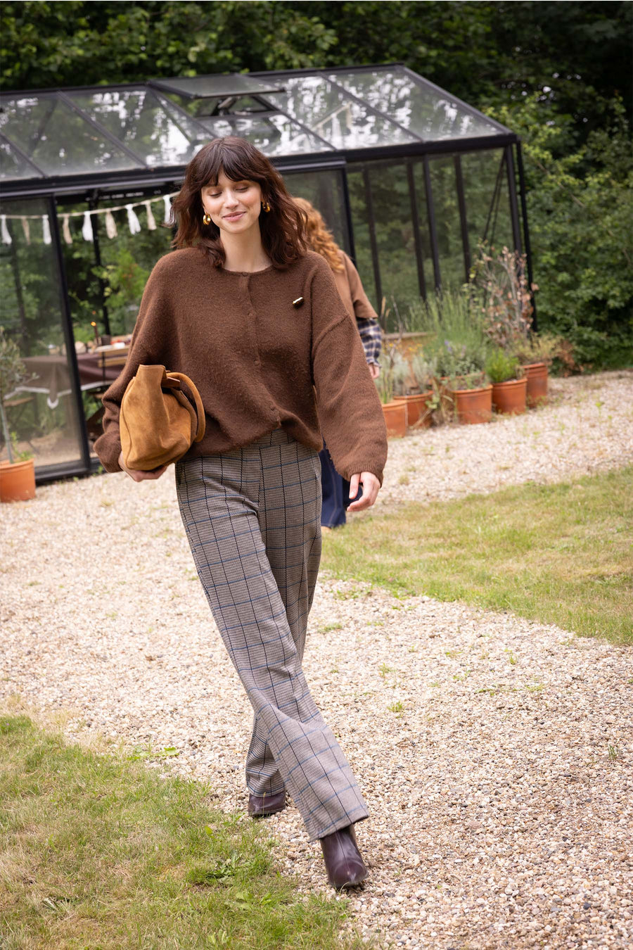 ruit broek met stretch | hazelnut/black