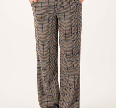 ruit broek met stretch | hazelnut/black