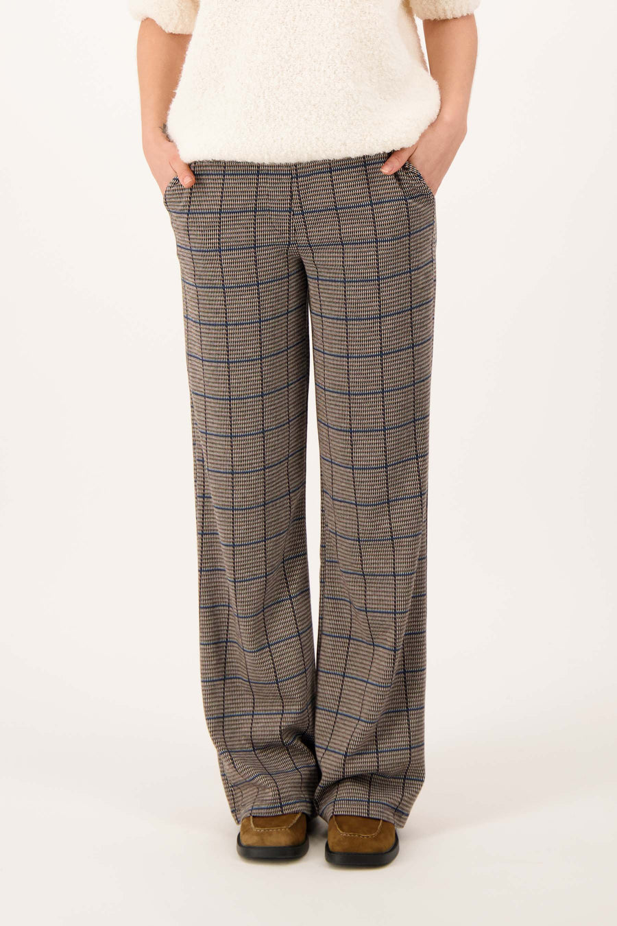 ruit broek met stretch | hazelnut/black