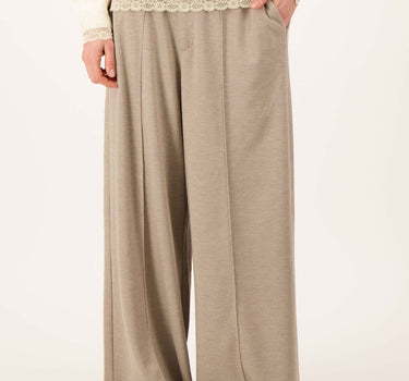 Twill pants with stretch bias tape | dark taupe / off-white