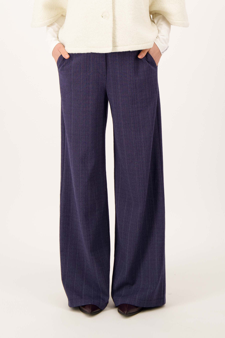 visgraat denim broek met stretch | dark denim