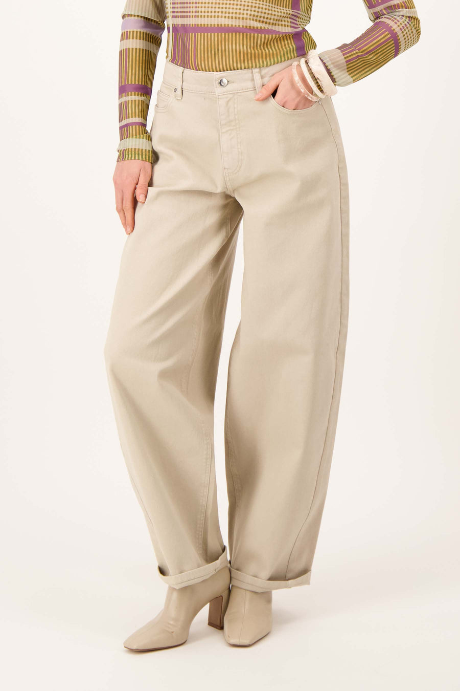 barrel broek met stretch | soft sand