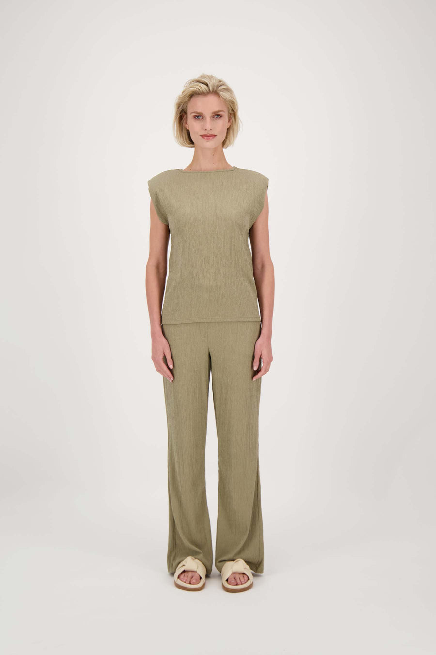 crincle broek recht model | kaki