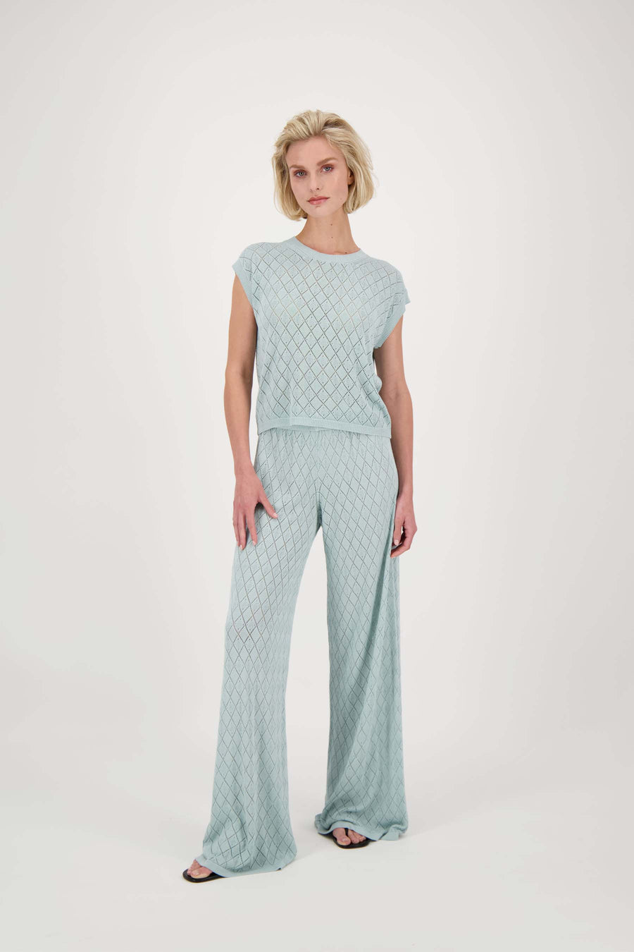 gebreide broek ajour | grijsblauw