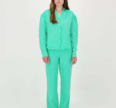 straight-fit linen pants | turquoise