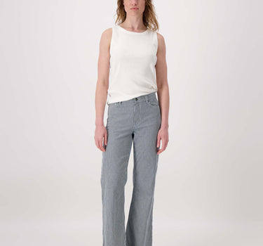 streep broek stretch flared model | wit / donkerblauw