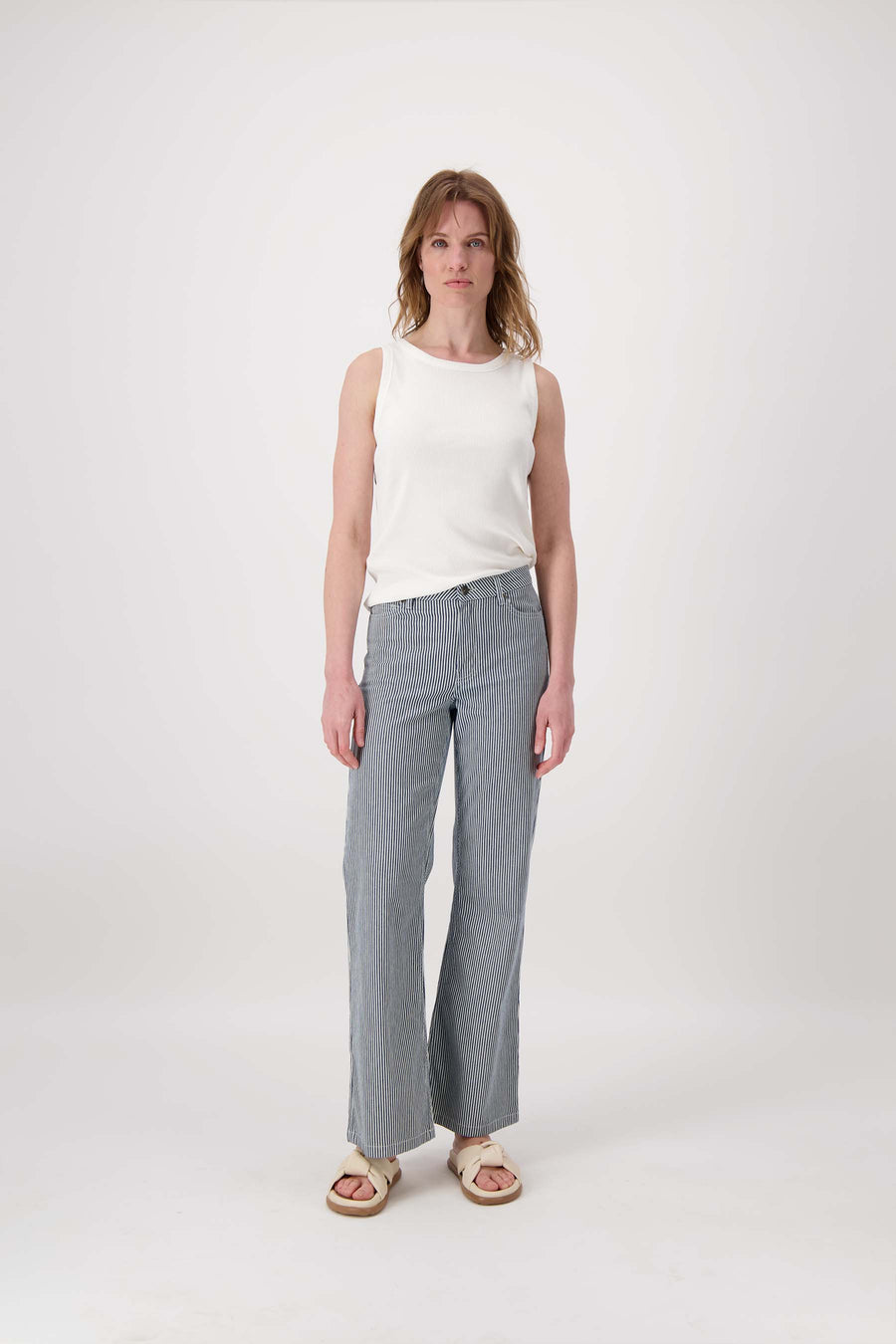 streep broek stretch flared model | wit / donkerblauw