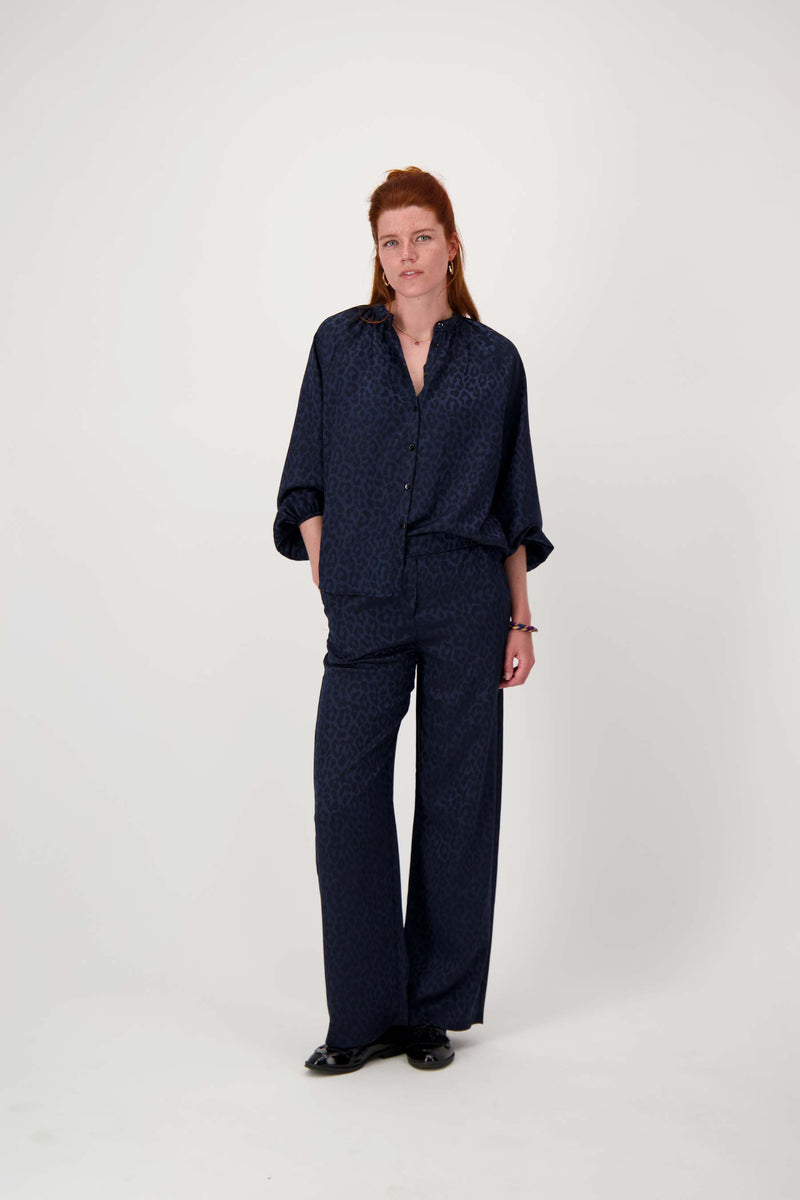 satijnen jacquard broek | navy