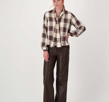 PU wijde broek | chocolate brown