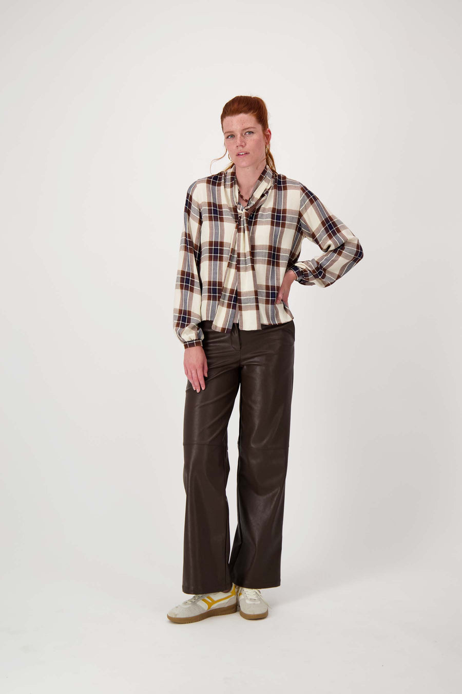 PU wijde broek | chocoladebruin