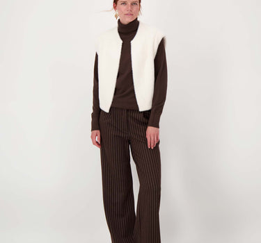 krijtstreep broek met detail | chocolate brown