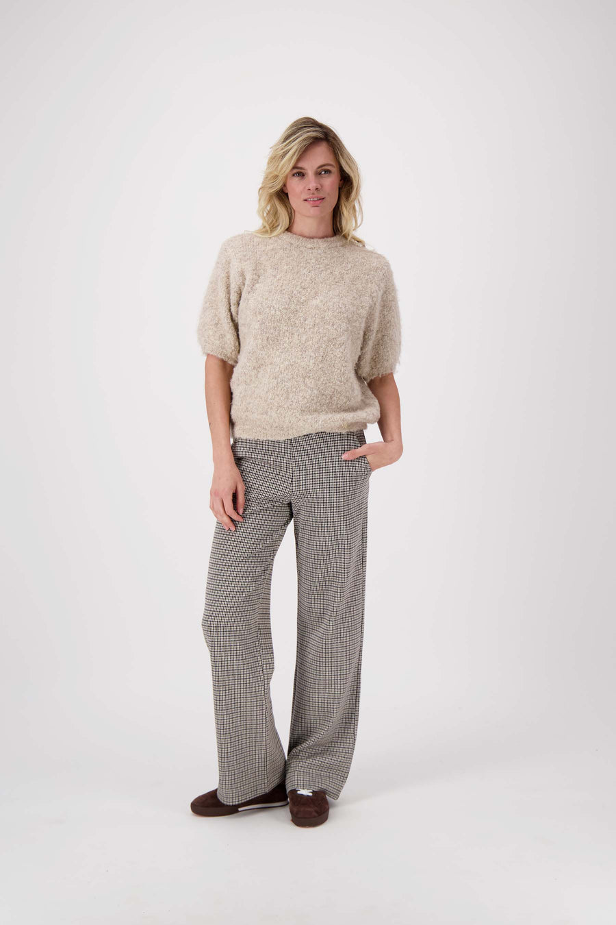 geruite lange broek | kit / mid brown