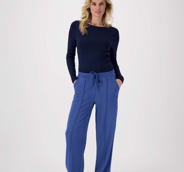 pants with pinstripe print | navy / off-white