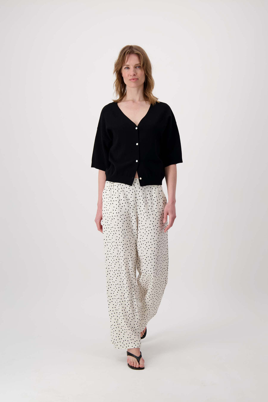 polka dot pants | off white / black