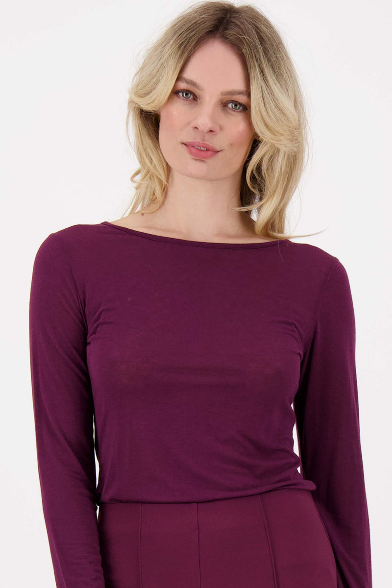 zachte basic top van wol | aubergine