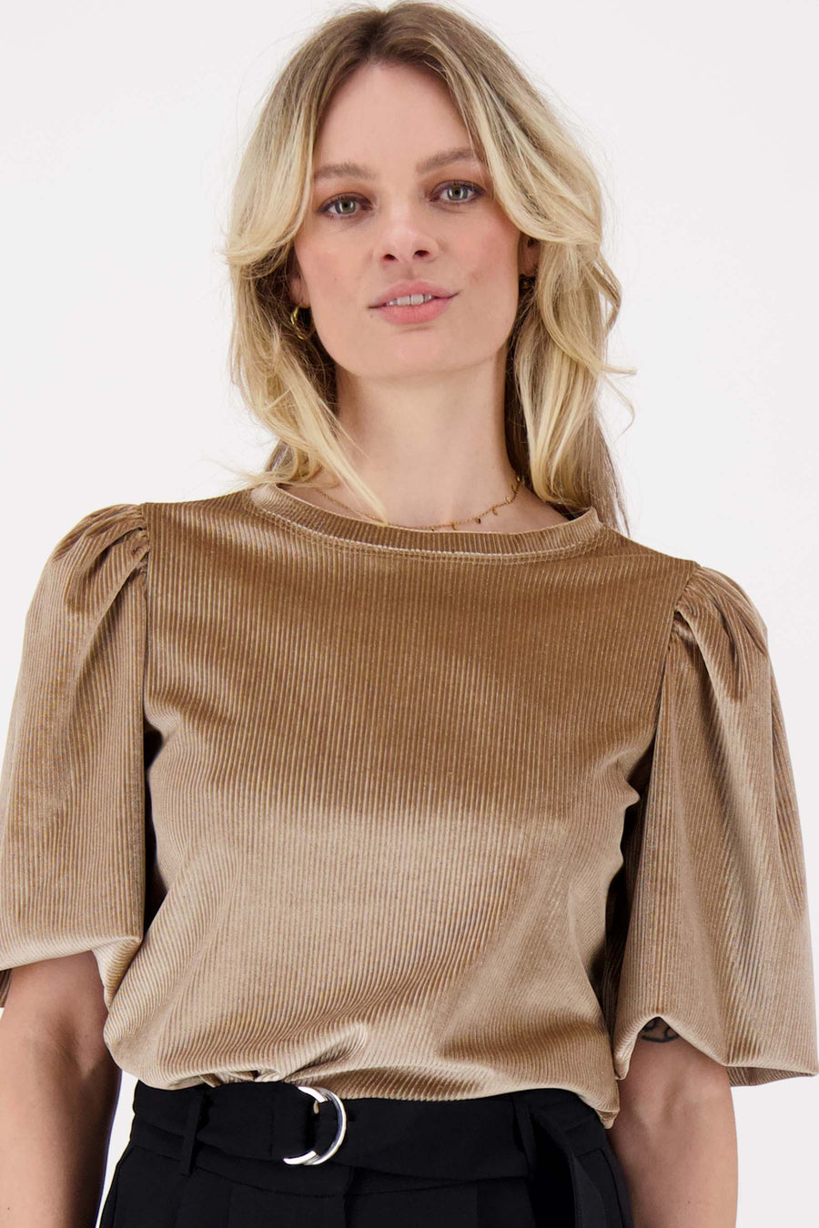 rib velour pofmouw top | kit / goud