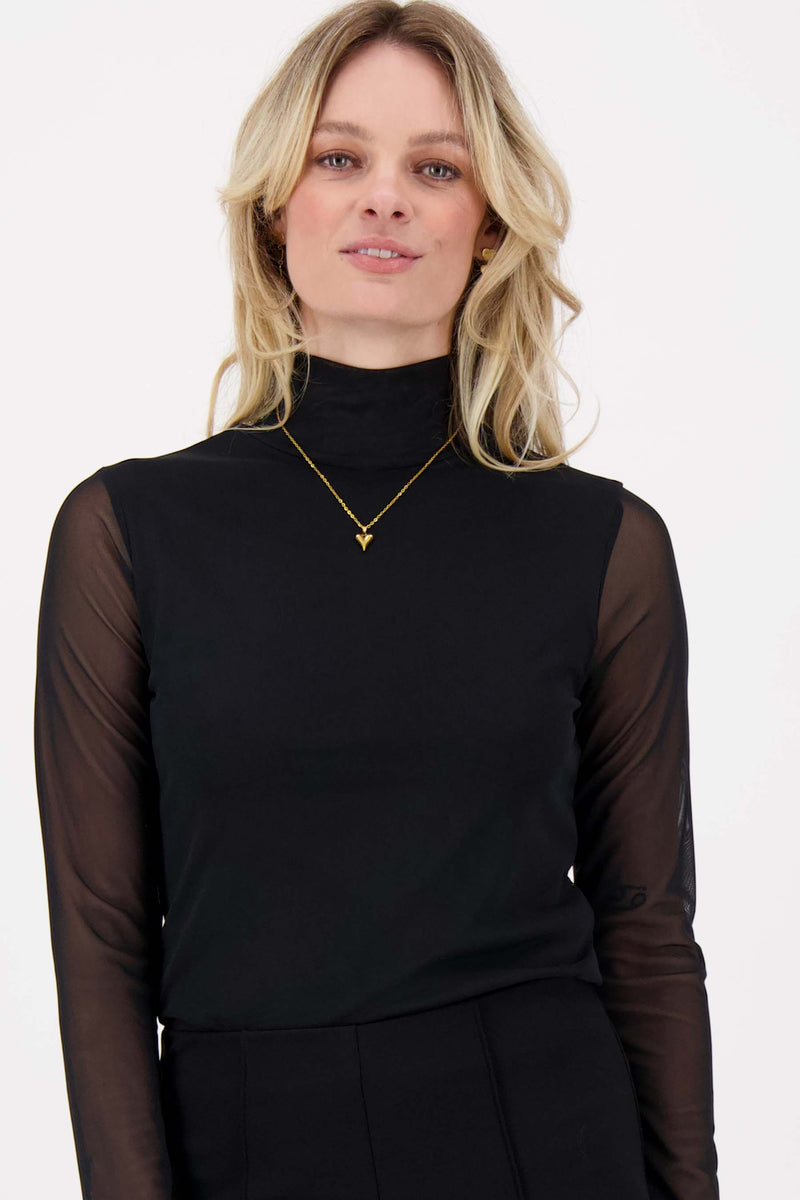mesh top met col | zwart