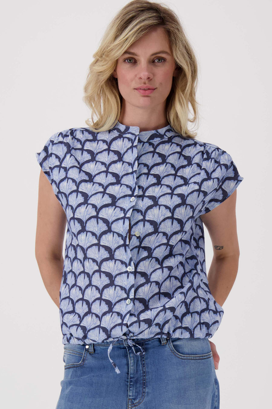 Bluse mit Fächerprint | Sommer-Marineblau/Lavendelblau/Offwhite