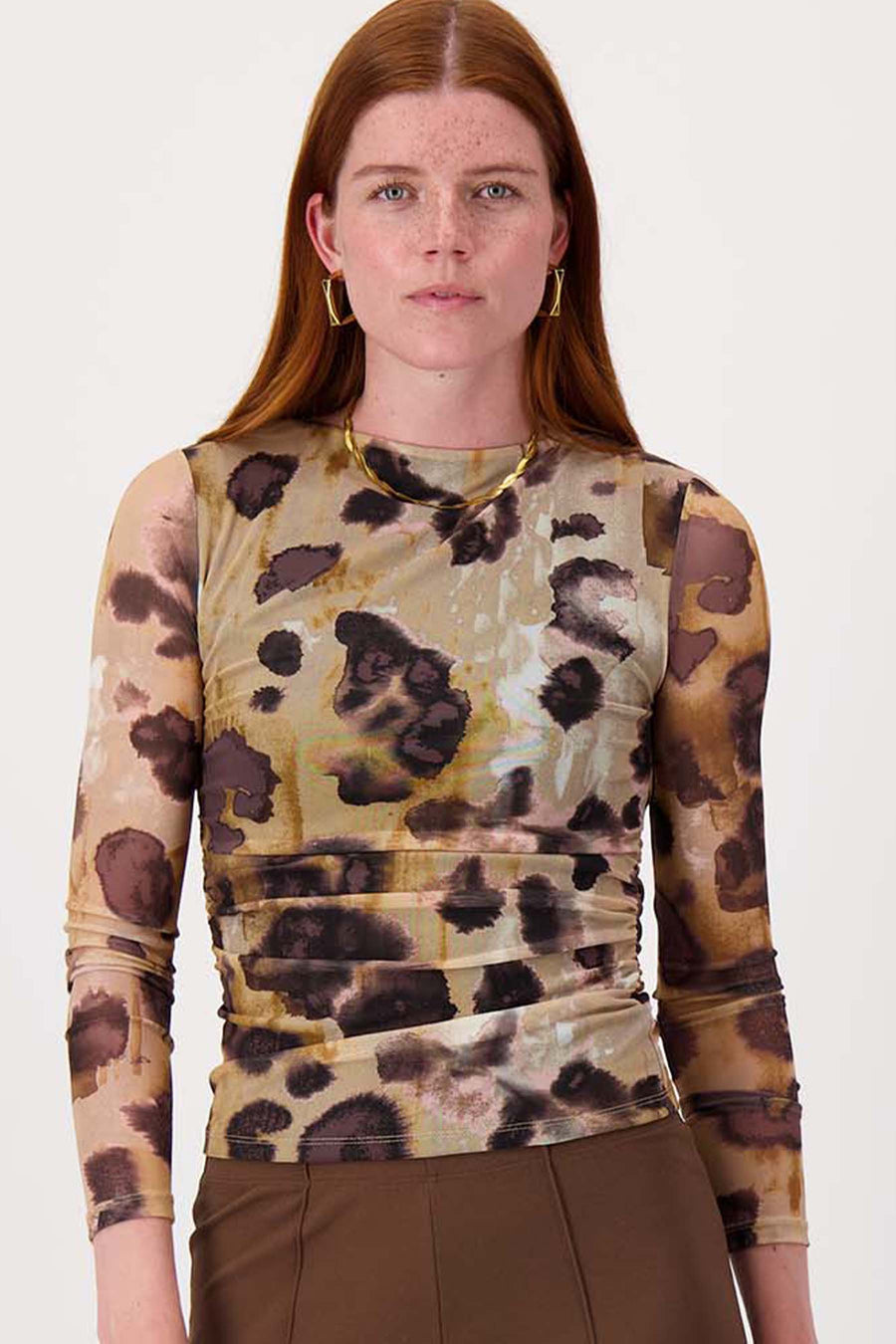 mesh top met vlekken print | choco / sand / light pink