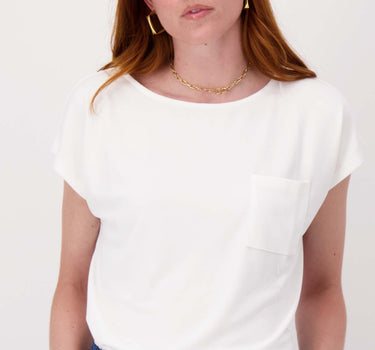 boat neck top with embroidery | off white