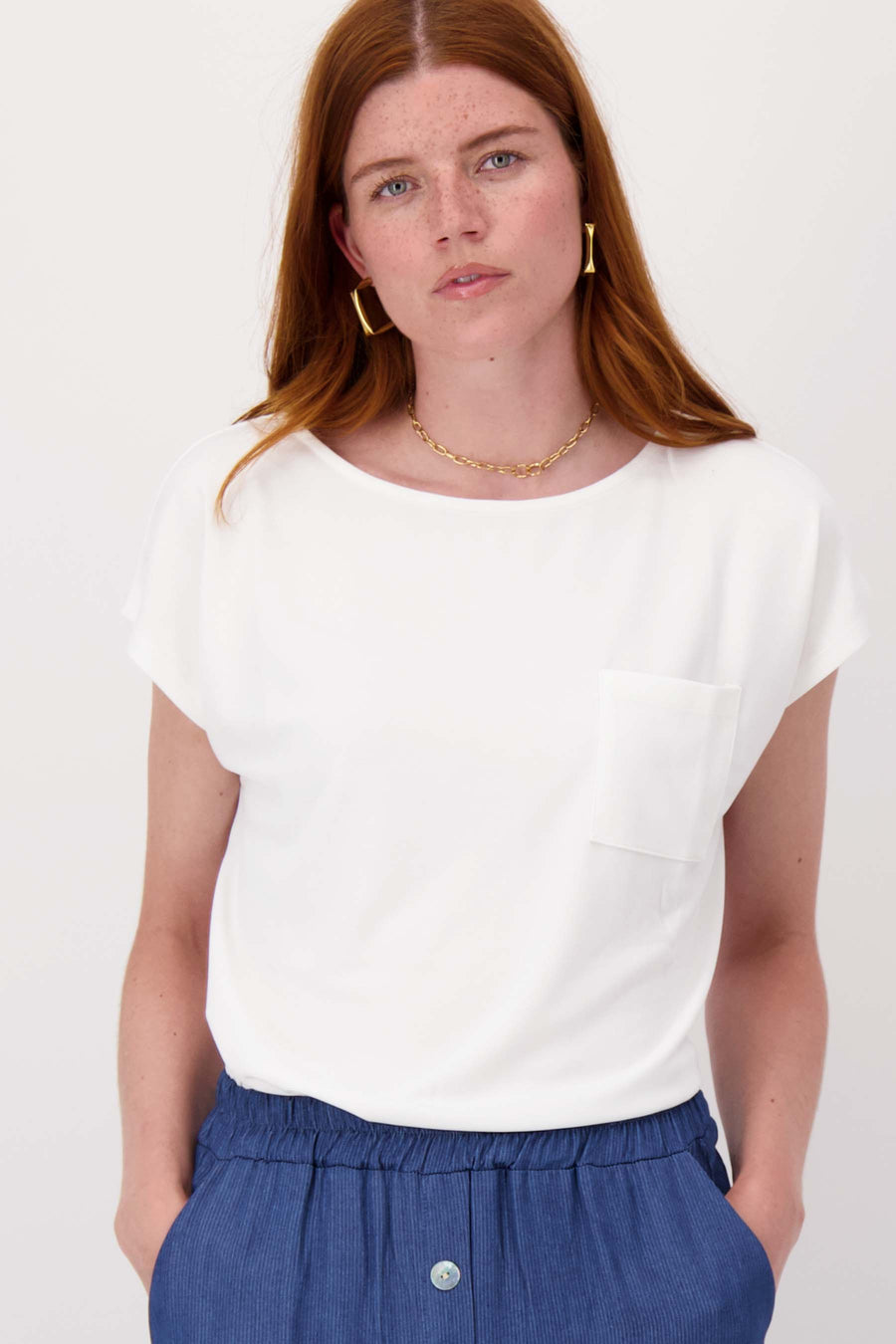 boat neck top with embroidery | off white