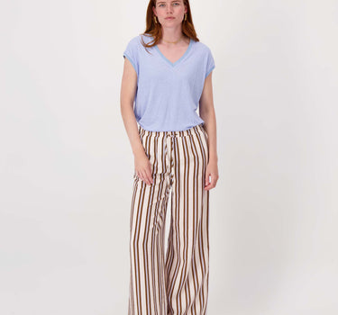 V-neck top with lurex trim | cornflower blue