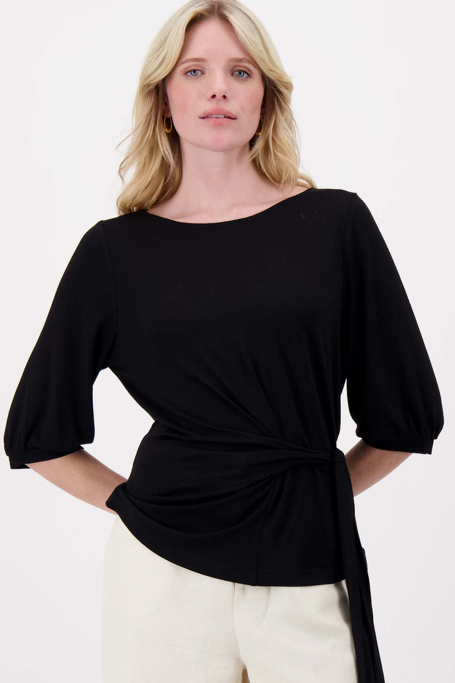 jersey ballonmouw met knoop | black