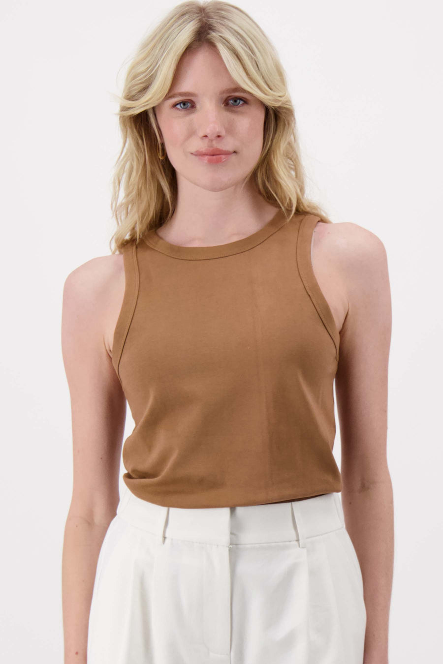 tanktop met borduur | warm camel