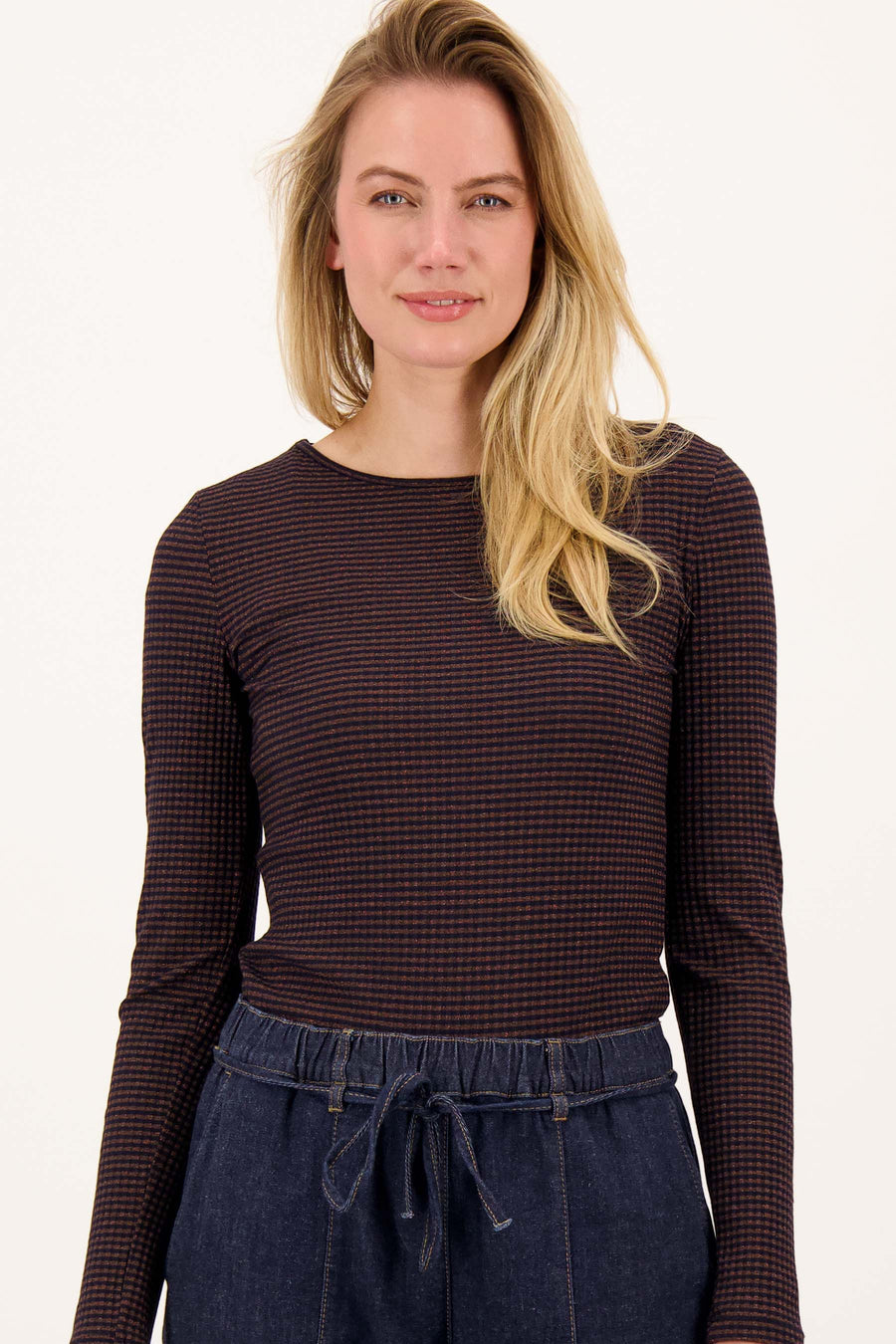 streep top lurex met lange mouw | dark navy