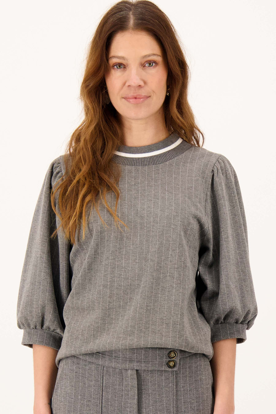 krijtstreep top ronde hals | grey melange