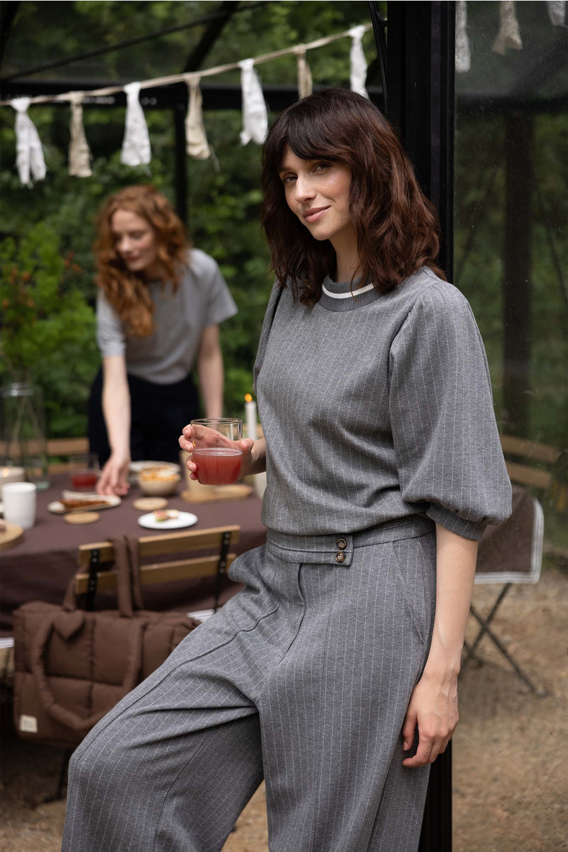krijtstreep top ronde hals | grey melange