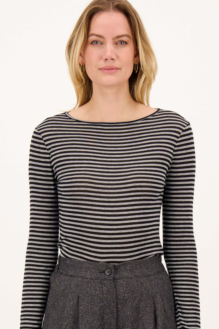 Streep Shirt Lange Mouw | iron grey / silver grey