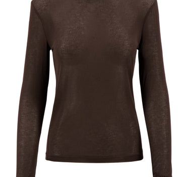 Boothals Top met Lange Mouw en Ruffles | hazelnut