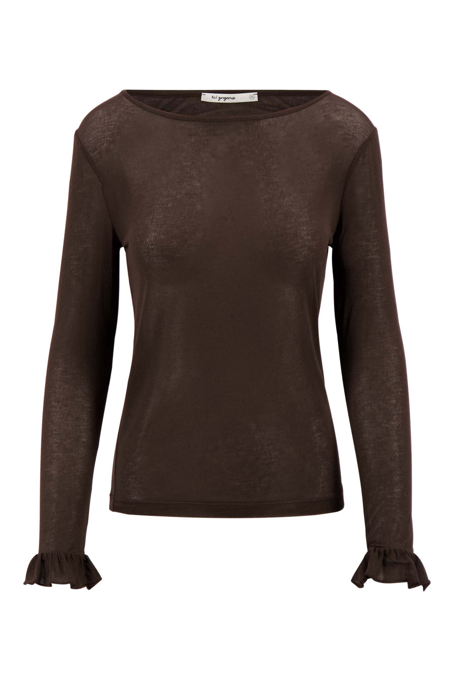 Boothals Top met Lange Mouw en Ruffles | hazelnut