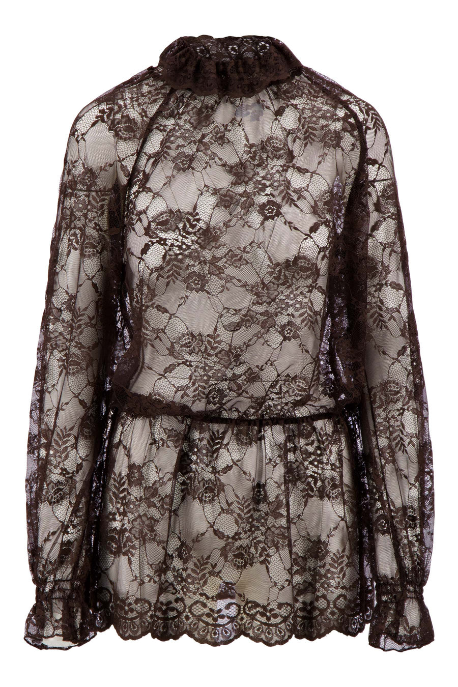 Kanten Top met Turtleneck | dark choco