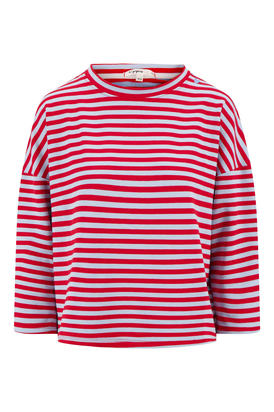 streep sweat shirt boxy 3/4 mouw | light blue/red stripe