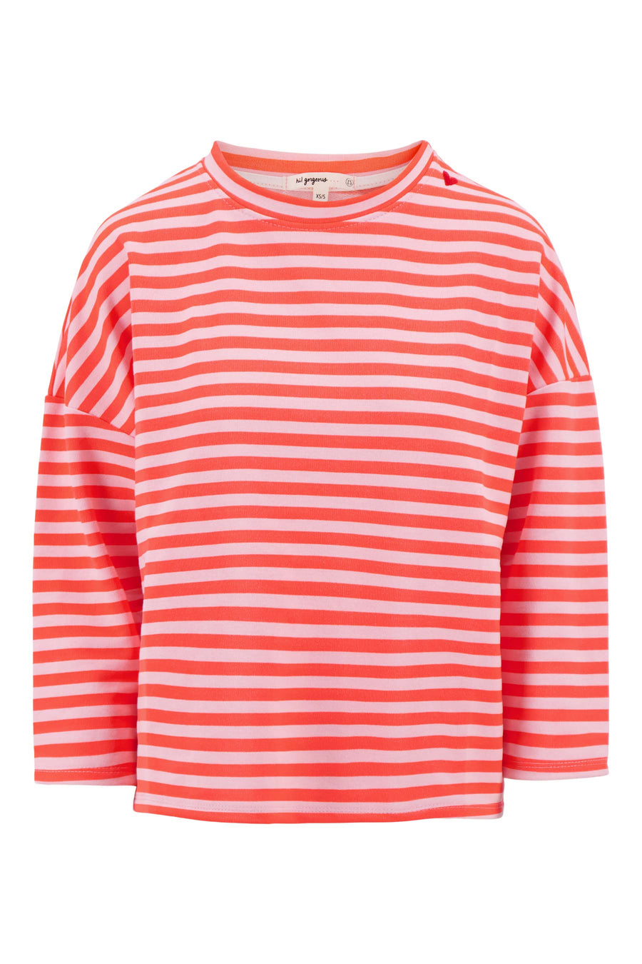 streep sweat shirt boxy 3/4 mouw | light pink/ salmon stripe
