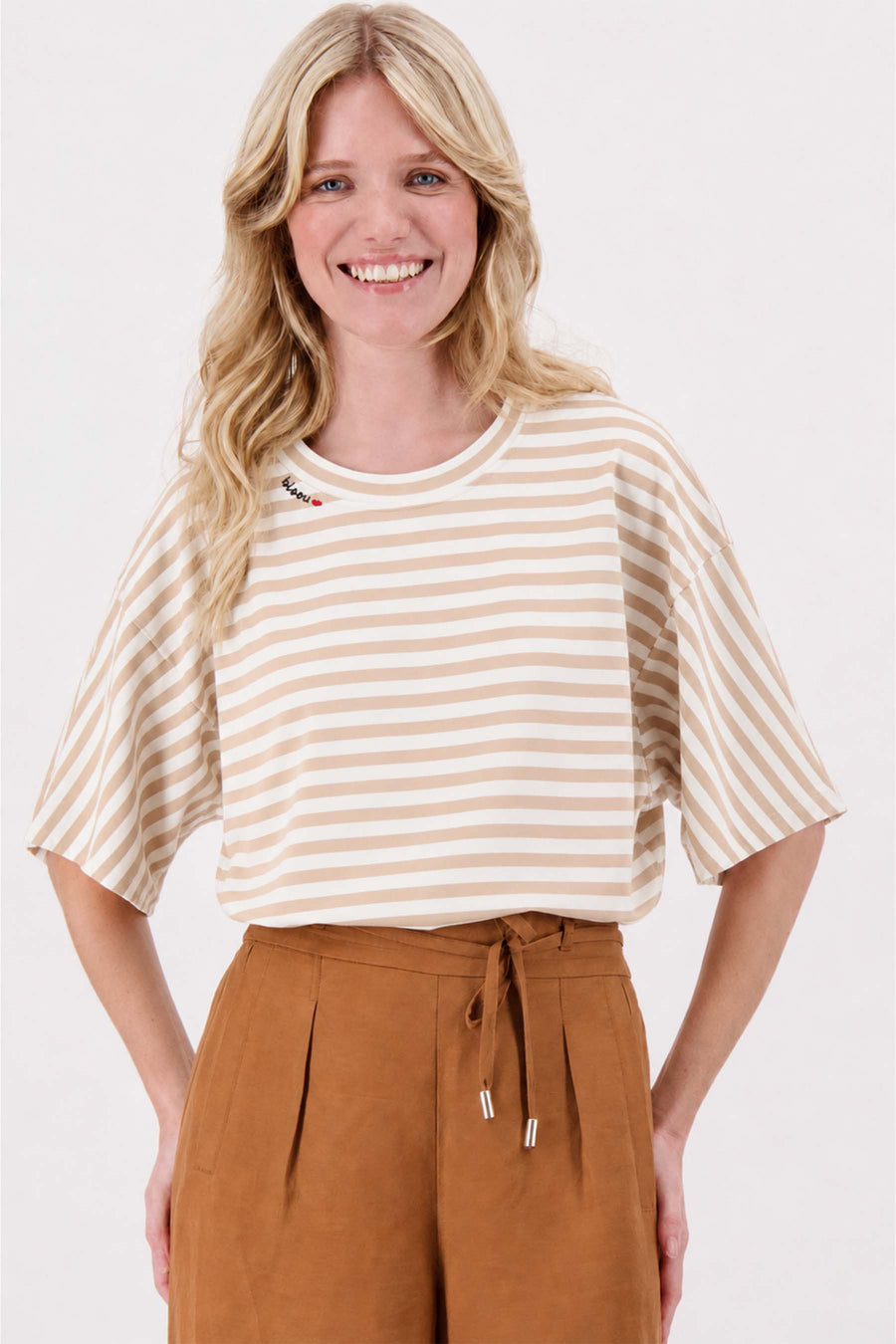 Gestreept sweatshirt met details | white / sand