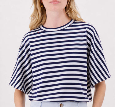 Gestreept sweatshirt met details | off white / navy