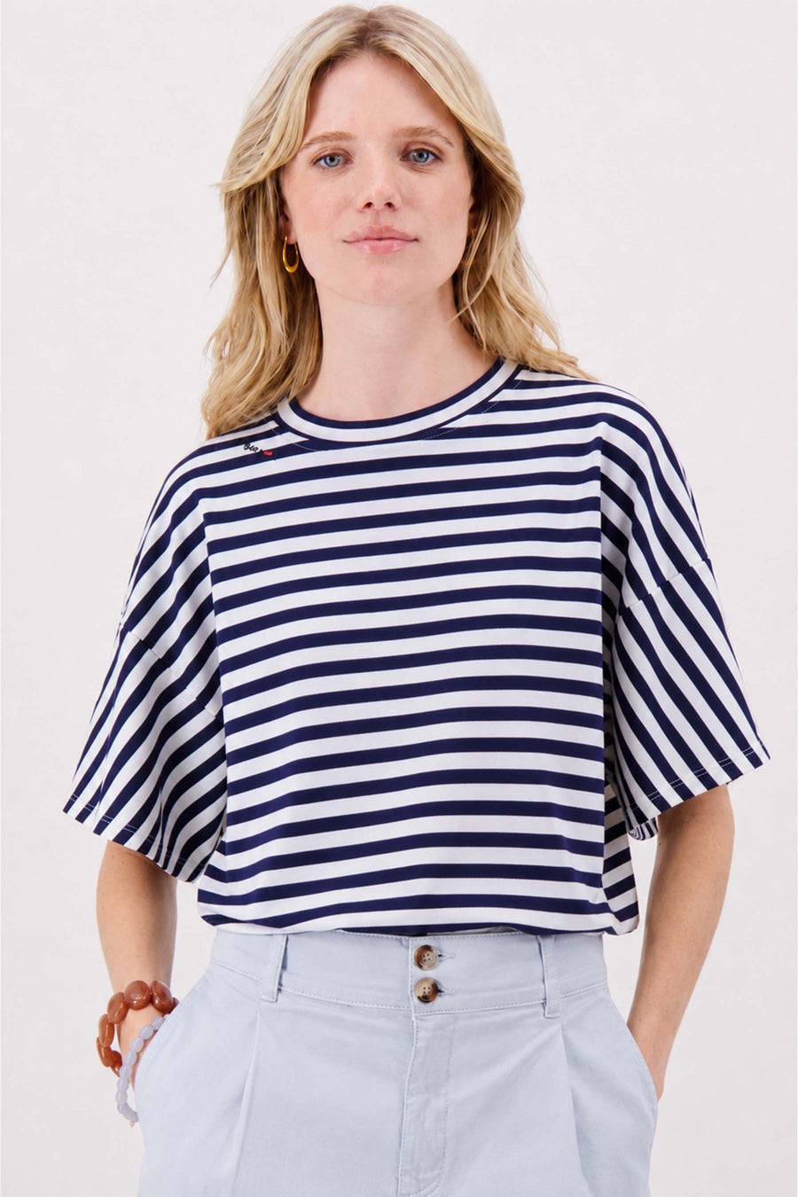 Gestreept sweatshirt met details | off white / navy