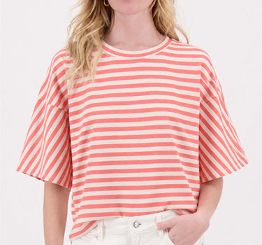 Gestreept sweatshirt met details | light pink/ salmon stripe
