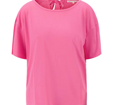 jersey wijde top met strik in nek | fel roze