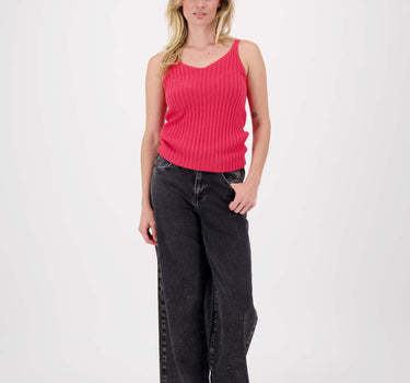 singlet gebreid in rib | red