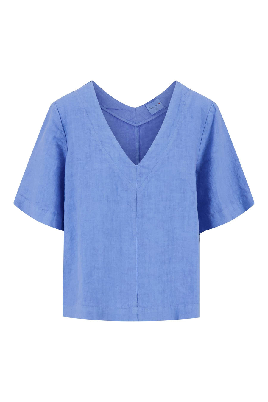 linen V-neck top | lavender blue