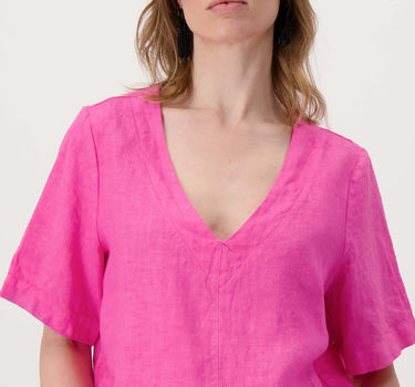 Leinen-Top mit V-Ausschnitt | leuchtend rosa