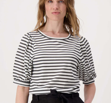 pofmouw top met streep | off white / black