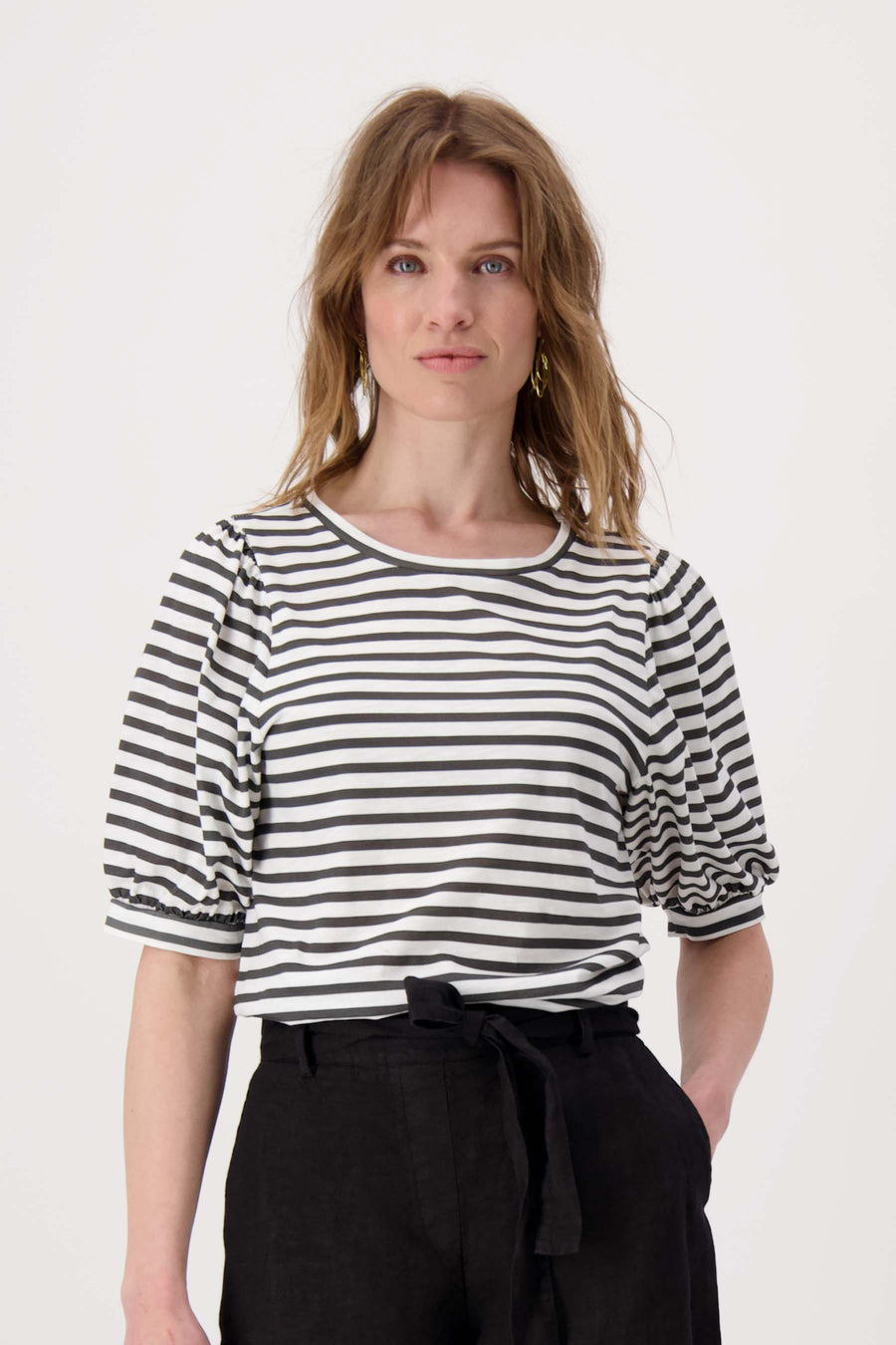 pofmouw top met streep | off white / zwart