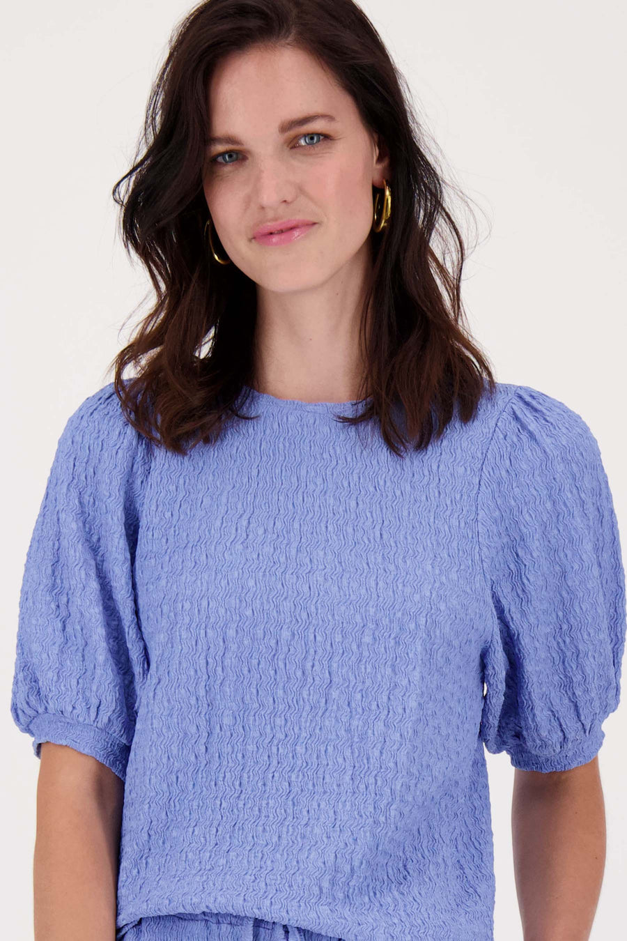 puff sleeve top in crinkle fabric | lavender blue