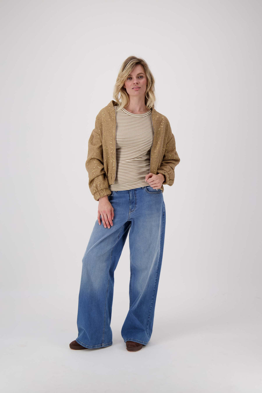 singlet van crochet stof | sahara / wit